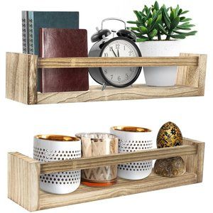 SORBUS Mahogony Rustic Wood Wall Shelf - Set of 2